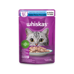 WHISKAS® Ração Úmida para Gatos Adultos Castrados Sachê Peixe ao Molho
